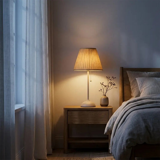 NordShade | Elegant Natural Pleated Fabric Table Lamp with Matte Finish Base