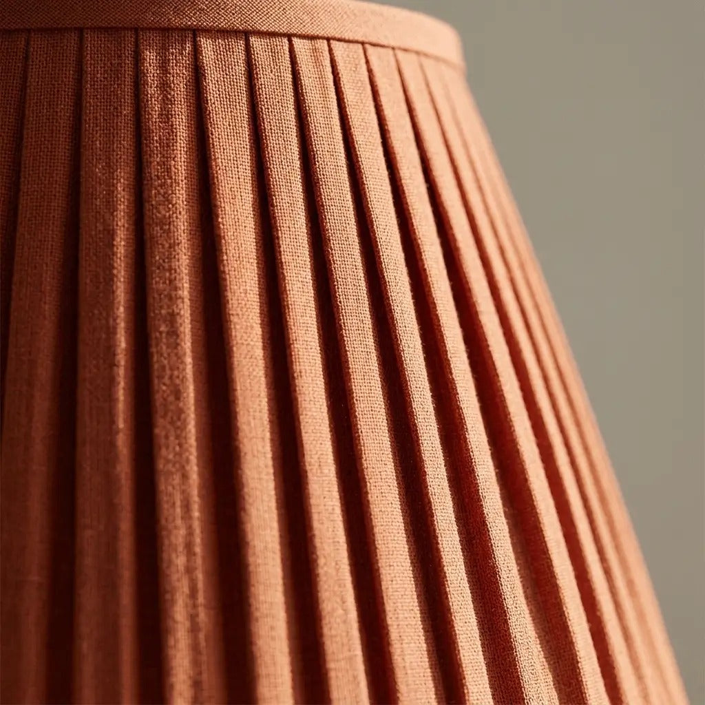 OcraLux | Elegant Terracotta Table Lamp with Pleated Fabric Shade & Slim Metal Base