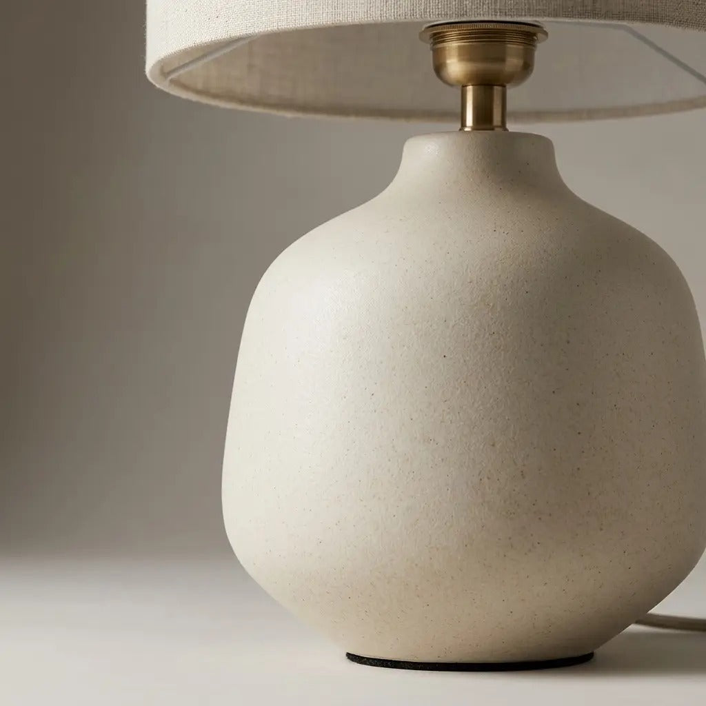 TerraCero | Ivory Ceramic Table Lamp with Linen Cylinder Shade