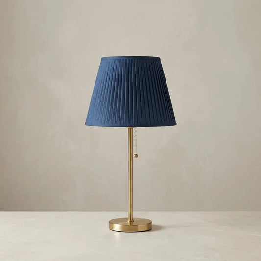 AzurLight | Elegant Blue Pleated Shade Table Lamp with Brass Base