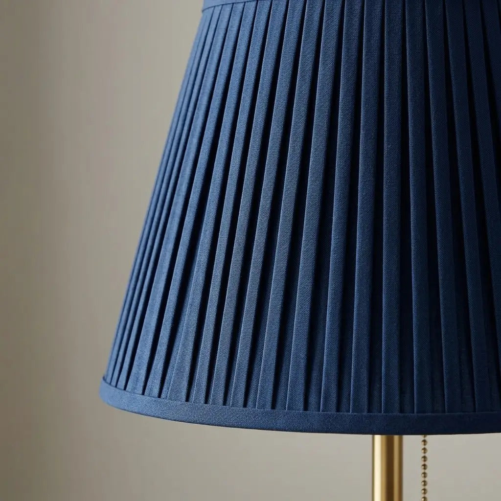 AzurLight | Elegant Blue Pleated Shade Table Lamp with Brass Base