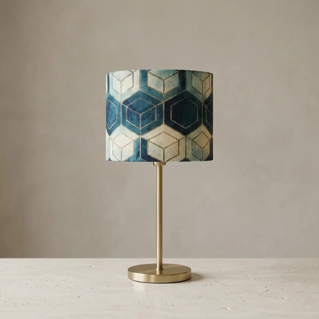GeoLumi | Elegant Geometric Pattern Table Lamp with Brass Metal Base