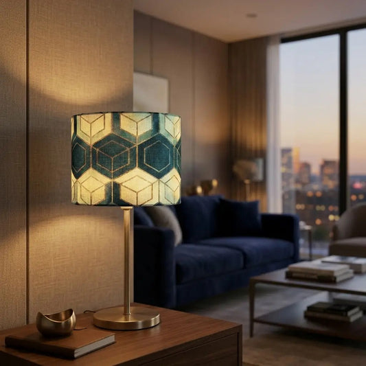 GeoLumi | Elegant Geometric Pattern Table Lamp with Brass Metal Base