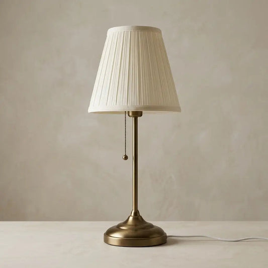 LumiGold | Brushed Brass Table Lamp with Elegant Pleated Fabric Shade