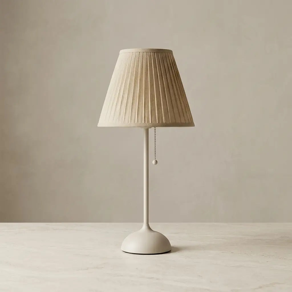 NordShade | Elegant Natural Pleated Fabric Table Lamp with Matte Finish Base