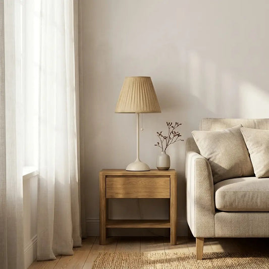 NordShade | Elegant Natural Pleated Fabric Table Lamp with Matte Finish Base