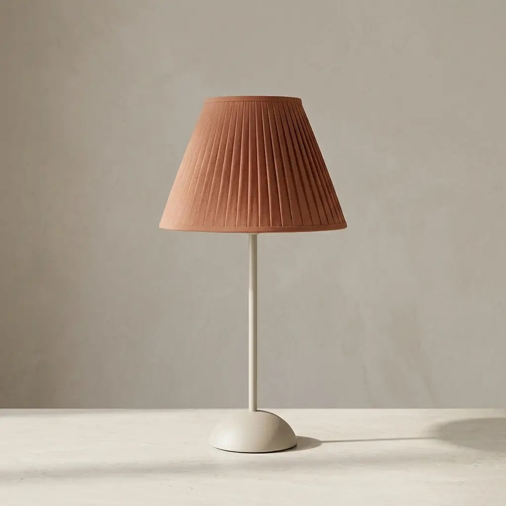 OcraLux | Elegant Terracotta Table Lamp with Pleated Fabric Shade & Slim Metal Base