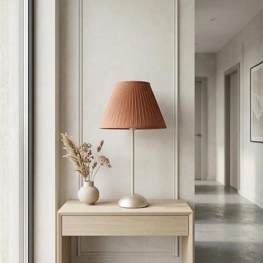 OcraLux | Elegant Terracotta Table Lamp with Pleated Fabric Shade & Slim Metal Base