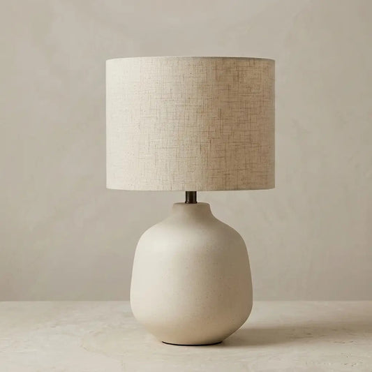 TerraCero | Ivory Ceramic Table Lamp with Linen Cylinder Shade
