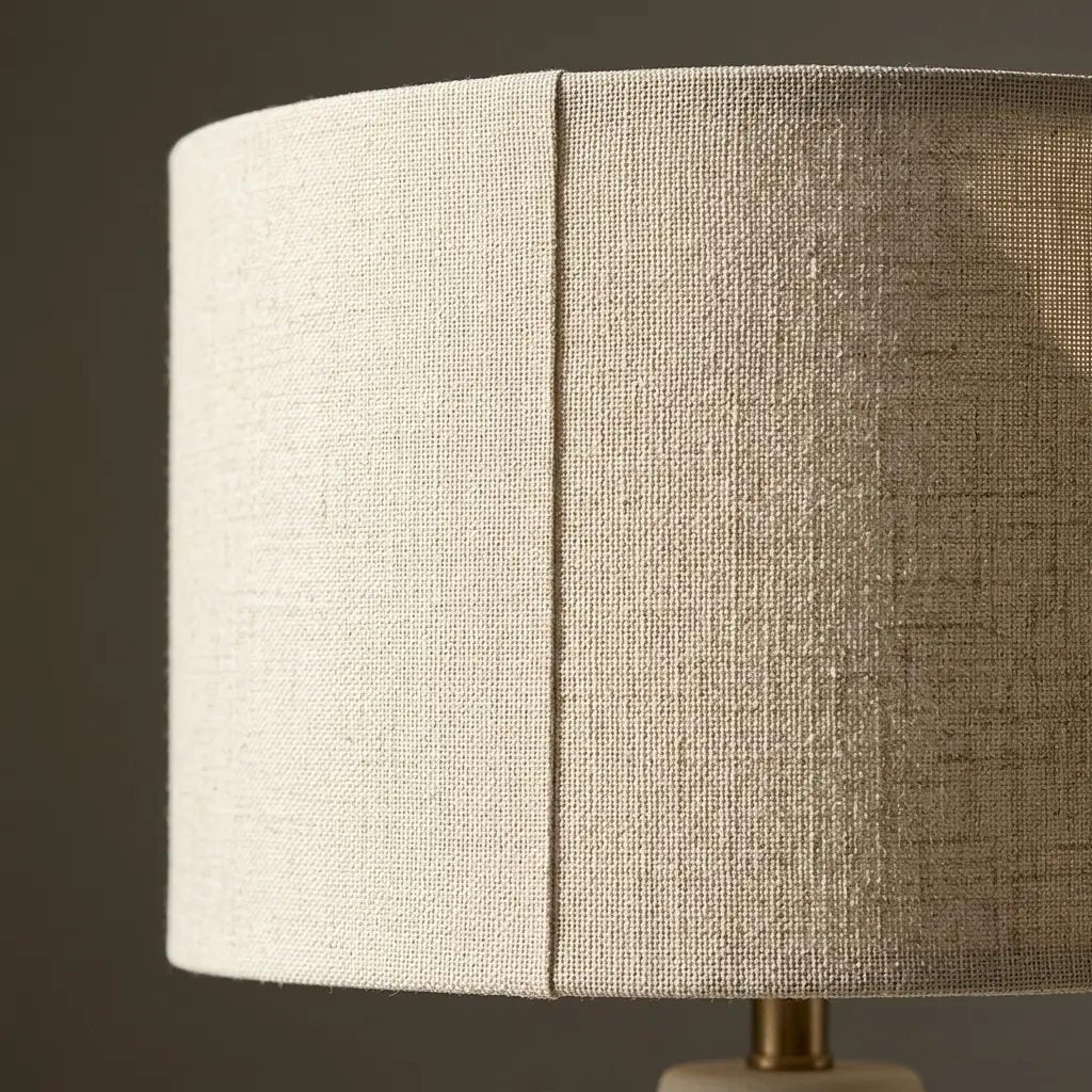 TerraCero | Ivory Ceramic Table Lamp with Linen Cylinder Shade