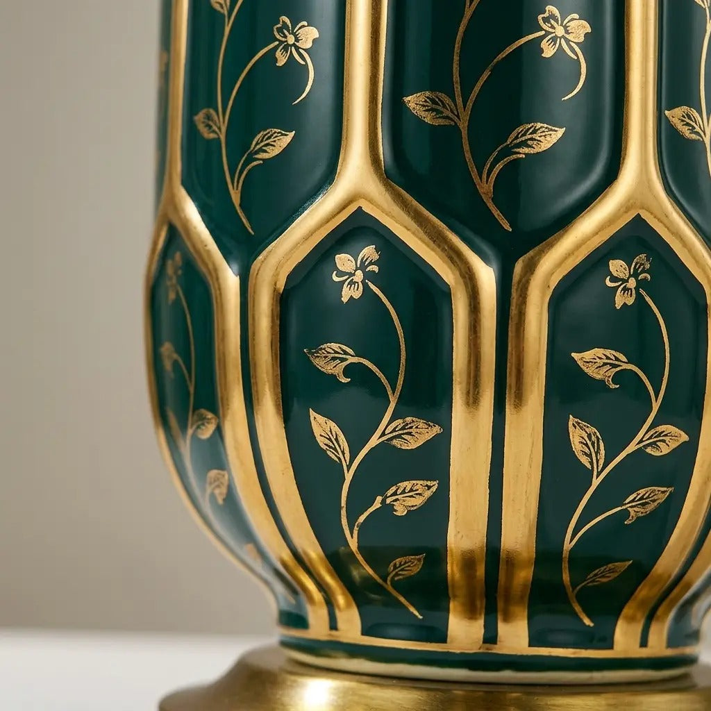 VerdeGold | Elegant Green Ceramic Table Lamp with Refined Gold Details